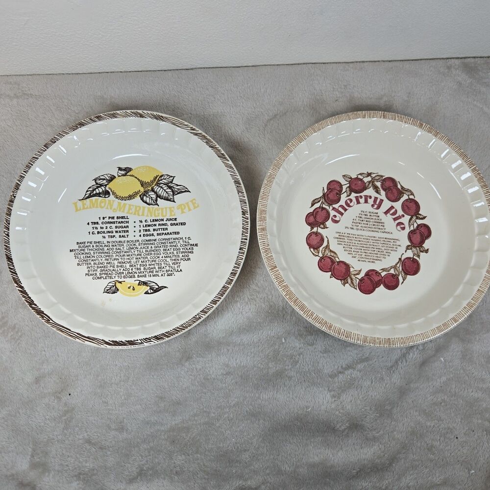 2pcs Ceramic Pie Dishes 9" Round Lemon Meringue Cherry Pie Royal China Jeannete